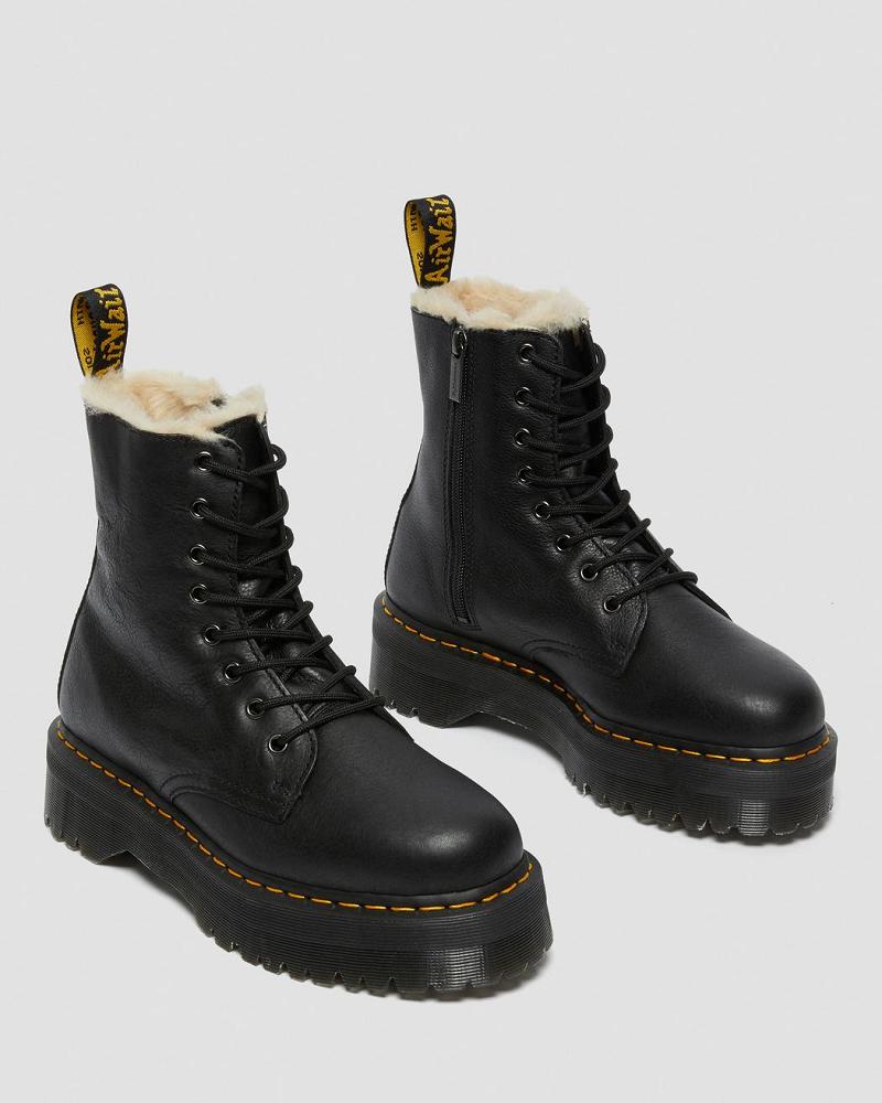 Dr Martens Jadon Læder Faux Fur Forede Platform Platform Støvler Herre Sort | DK 554TCE